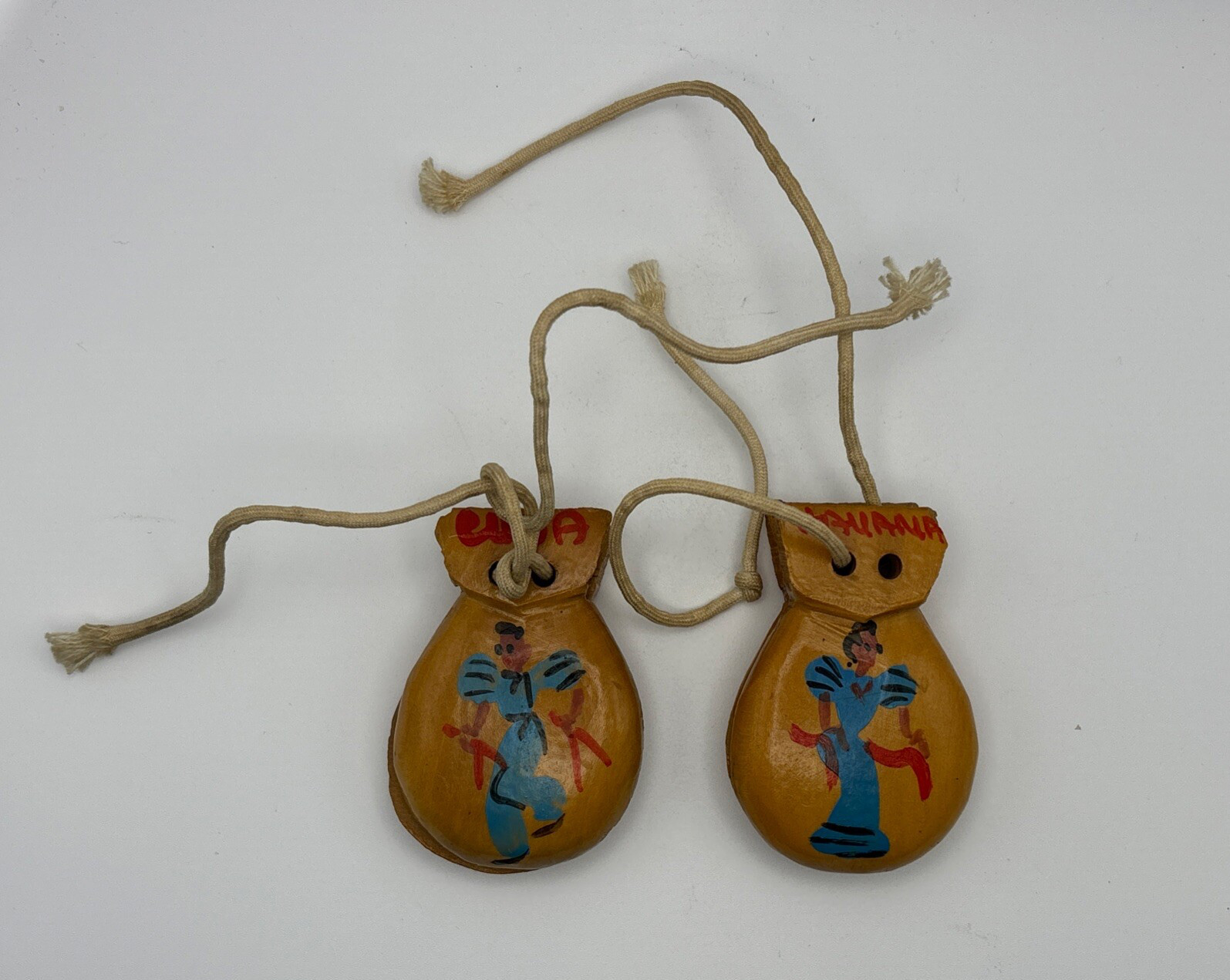 Vintage Castanets CUBA Tourist Souvenir Full Set Of 2 Hand Carved & Painted