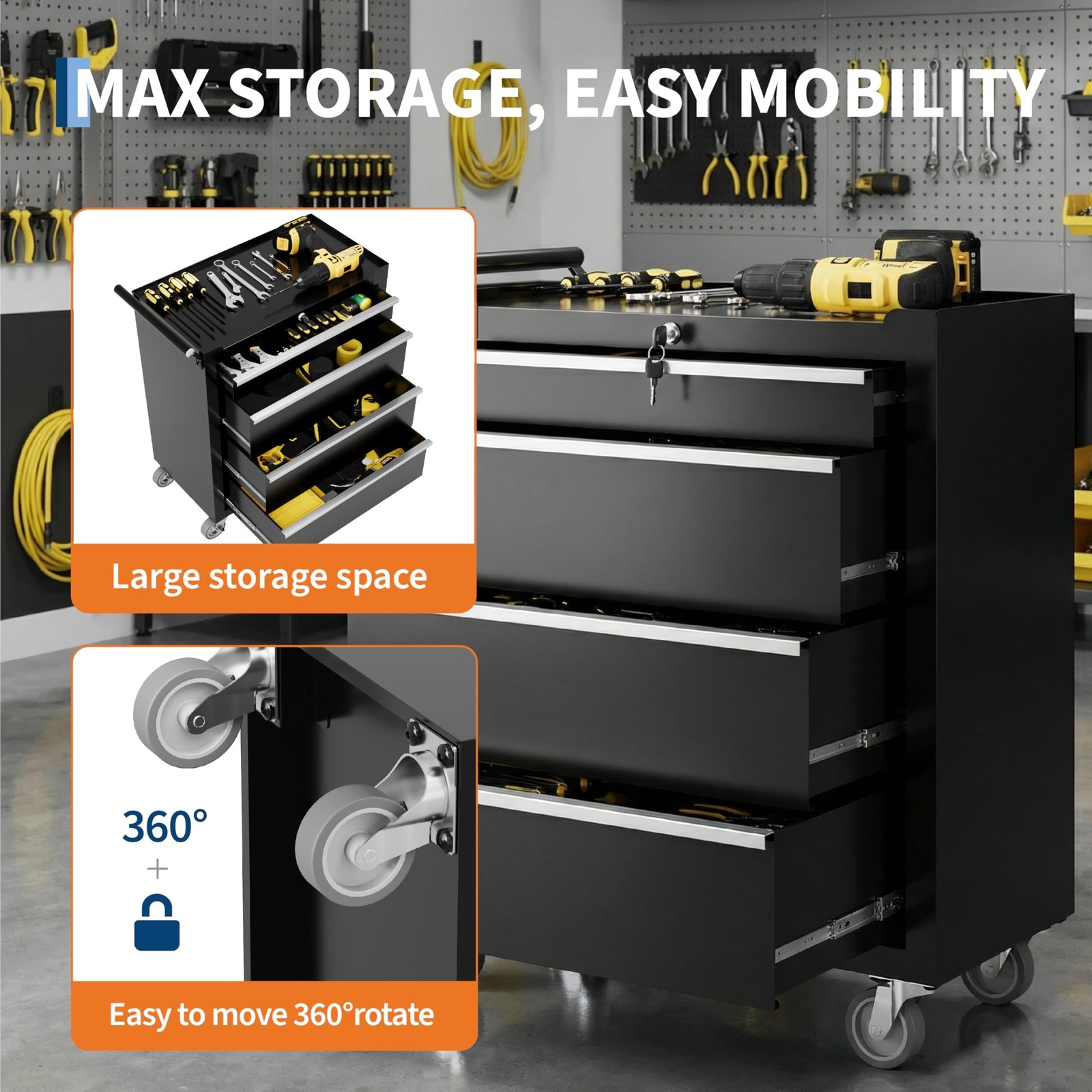 4 Drawer Heavy Duty Rolling Tool Chest ,Tool Storage Cabinet Toolbox Organizer