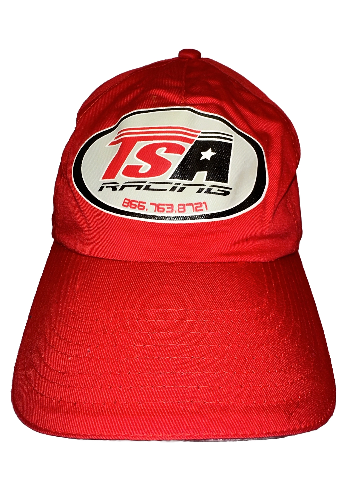TSA Racing Logo Hat Cap Red Screen Print Hook Loop White Bill Edge Hook Loop
