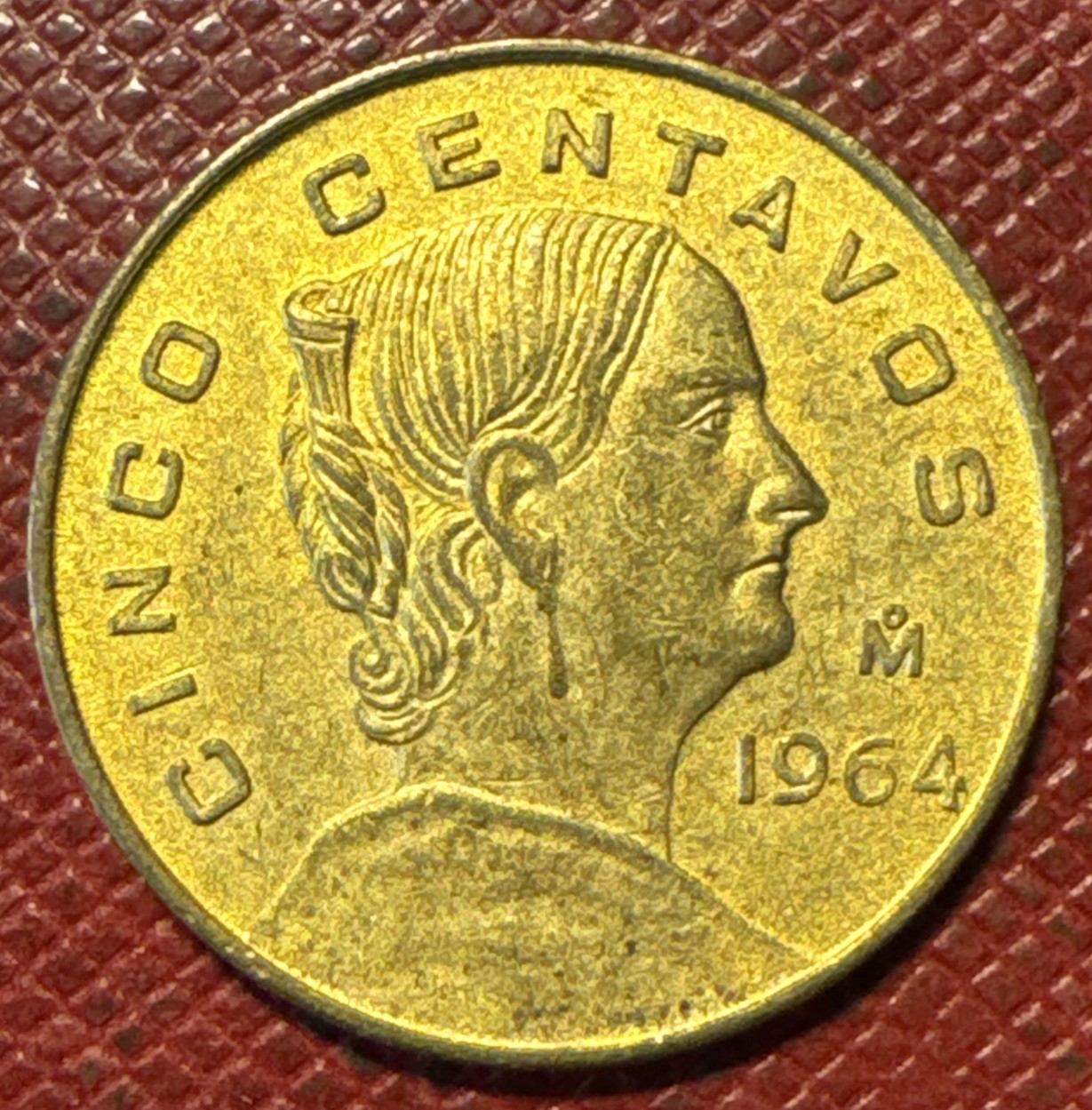 Mexico 1964-Mo Brass 5 Centavos. Josefa Ortiz de Domínguez. Large Type. KM# 426