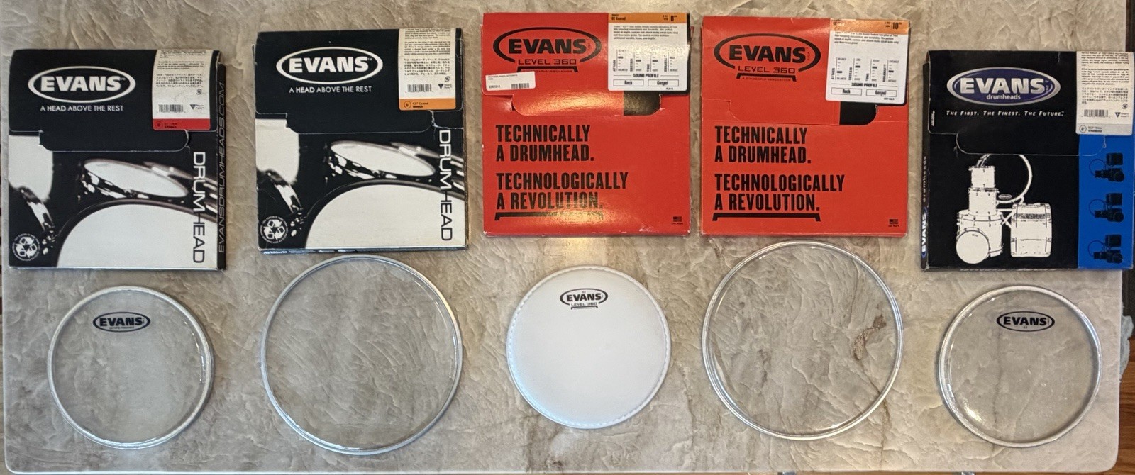 Lot Of 5 Evans Drum Heads Clear Coated 10" & 8" Close Out Music Store