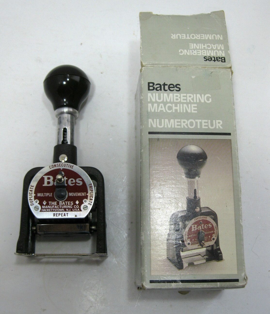 Vintage Bates Numbering Machine 6 Wheel Style E Multiple Movement w/Original Box