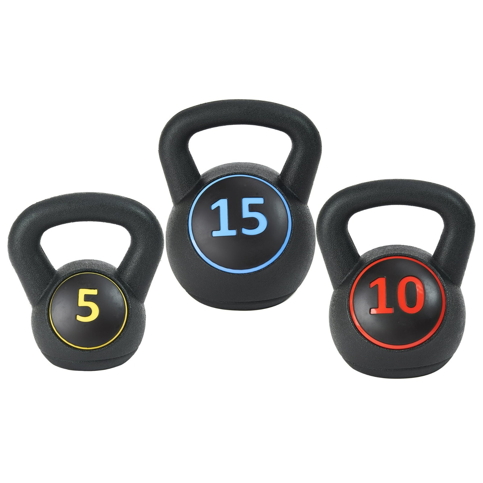 WIDE GRIP 3 PIECE KETTLEBELL EXERCISE FITNESS WEIGHT SET, 5/10/15 LBS *DM