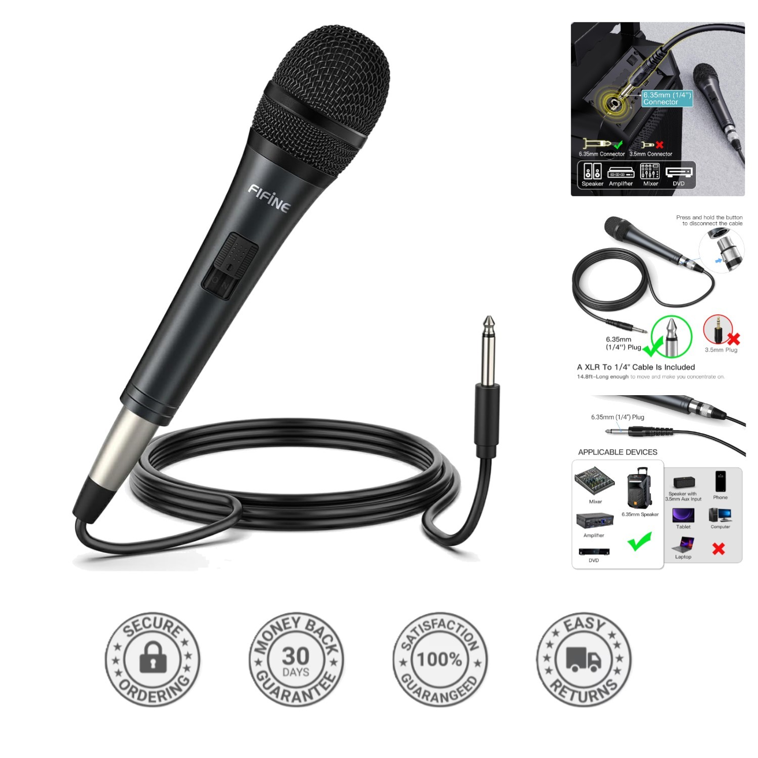 Dynamic Unidirectional Microphone for Karaoke & Speeches - 6.35mm Jack