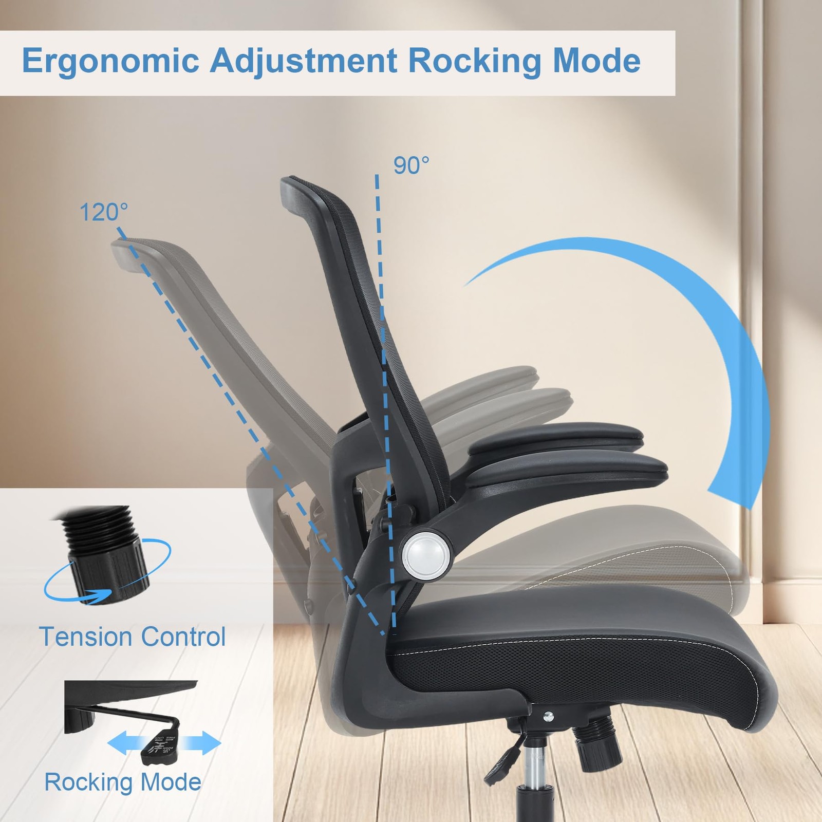 Office Chair PU Leather Cushion, Ergonomic Desk Chair with Flip-Up Arms, 300 ...