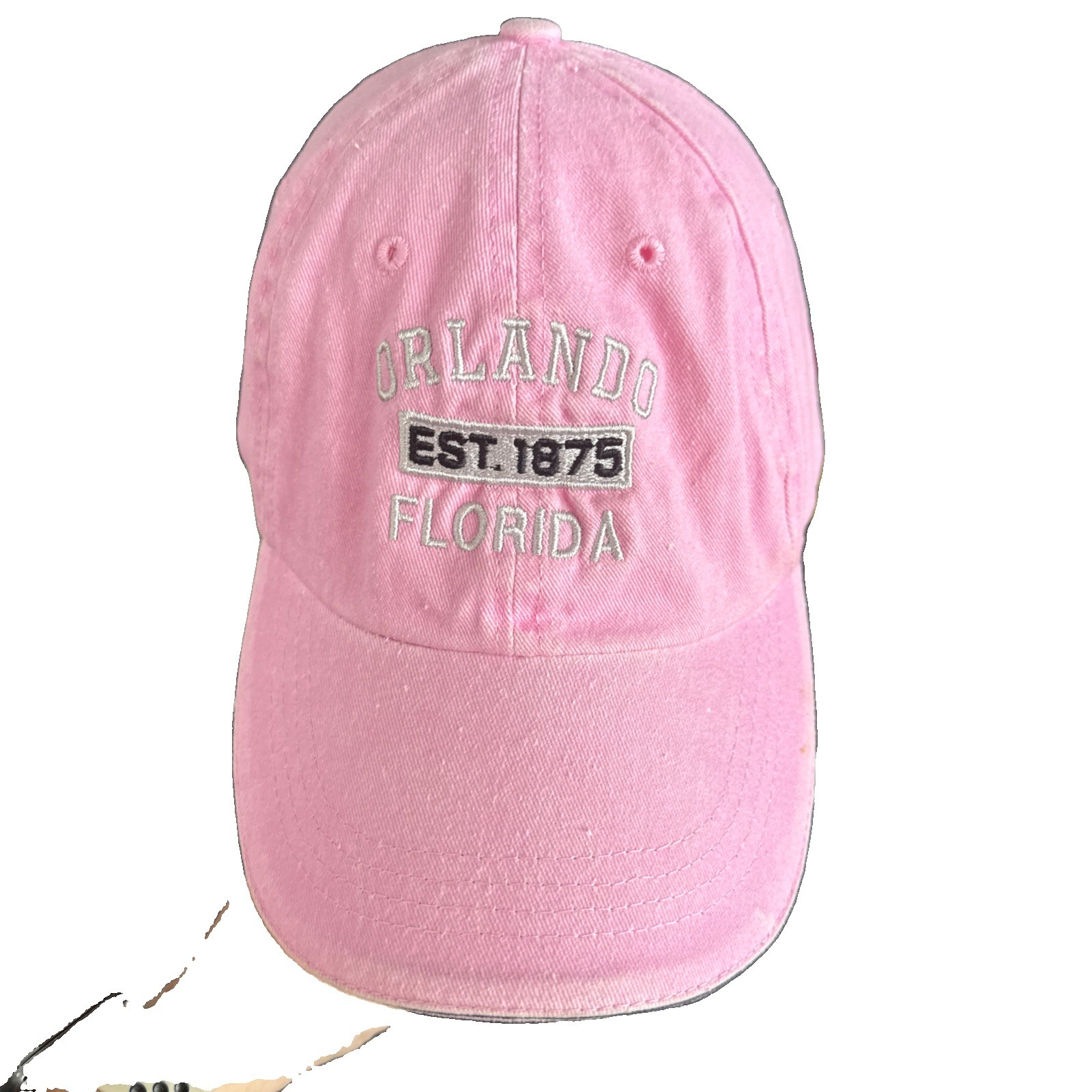 ORLANDO EST 1875 Florida in White on Pink Hat Cap Cotton Hook Loop Some Wear