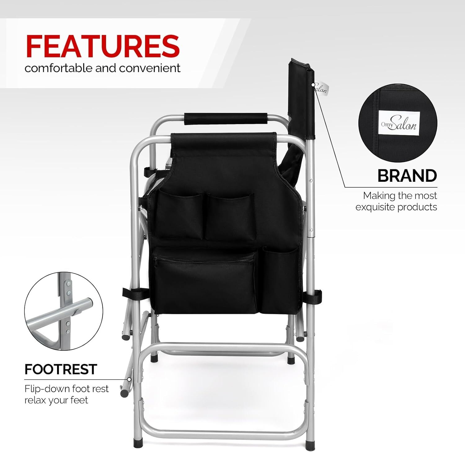 26" Height Tall Director Chair Folding Artist Makeup 19.2" D x 23.6" W x 40.5" H