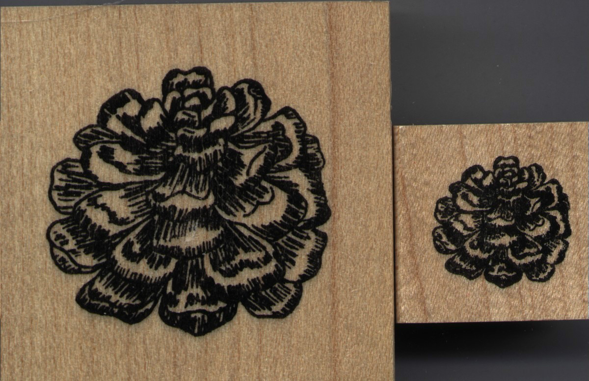 mounted rubber stamps  Open Pinecone set mounts 2" X 2" and 1" X 1"