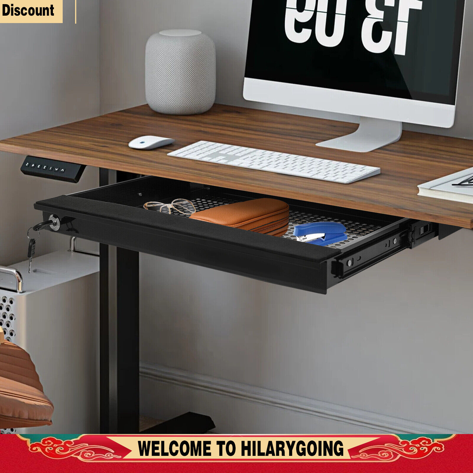 Under-Desk Drawer Storage Organizer for Standing Desks Pull-out Drawer Black