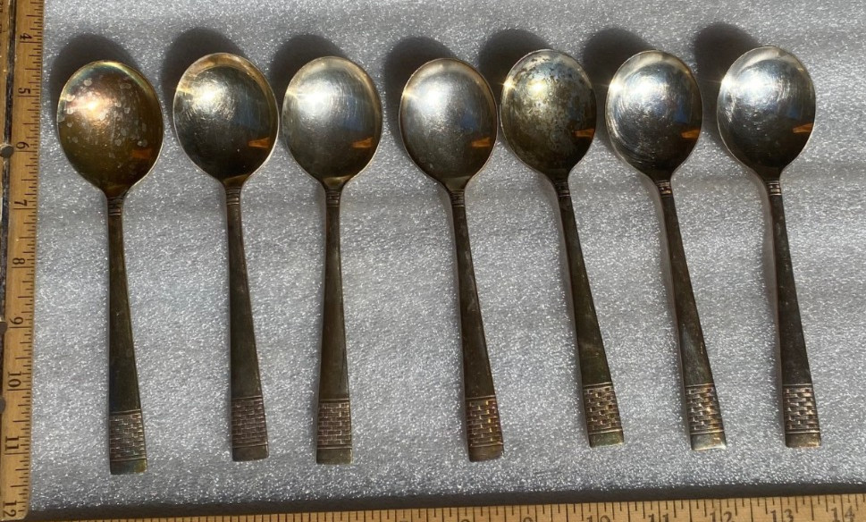 7 PC National Silver Co Silver Plate Soup Spoons Kitchenware Nice