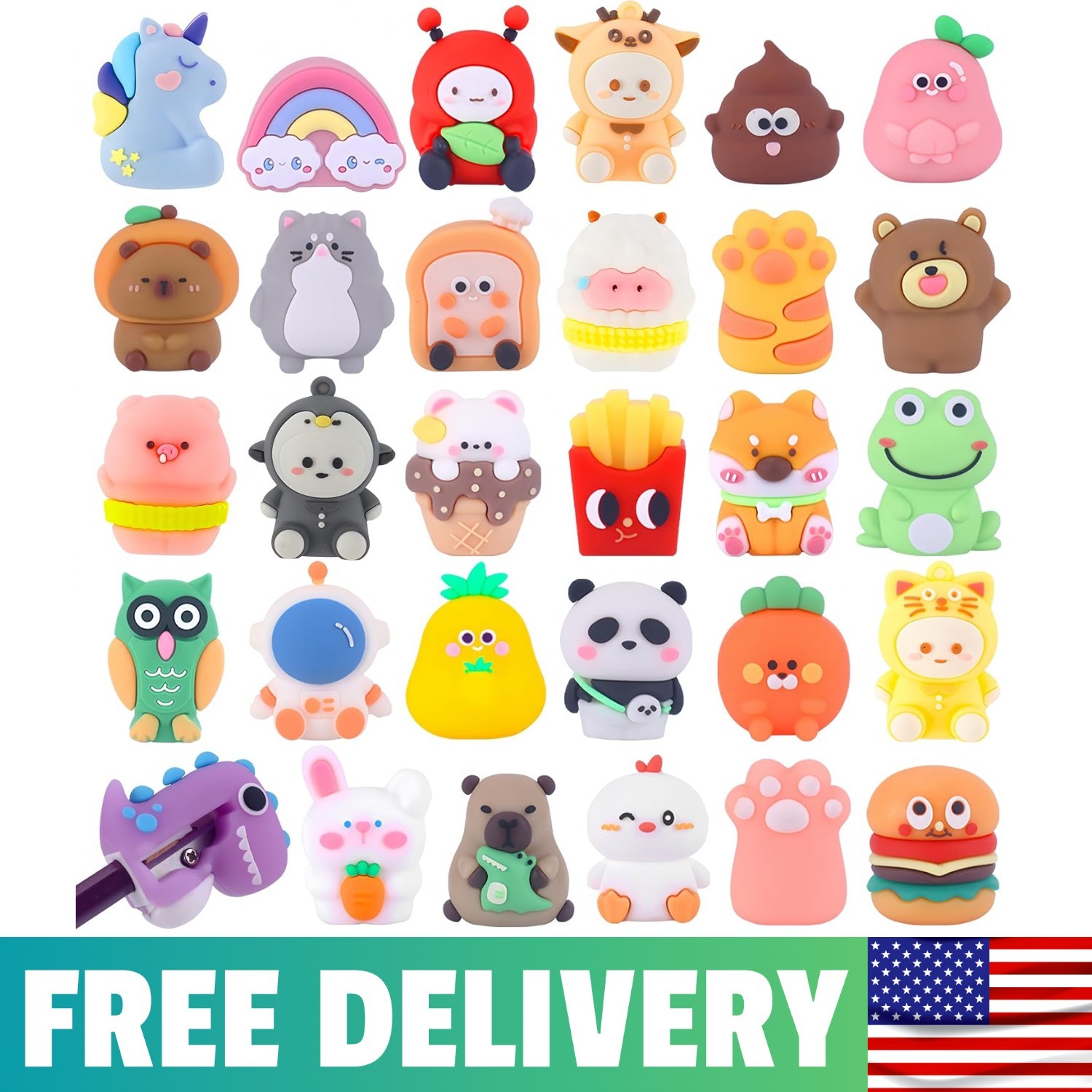 30 Pcs Cute Pencil Sharpeners Bulk, Kawaii School Supplies Set | Pencil