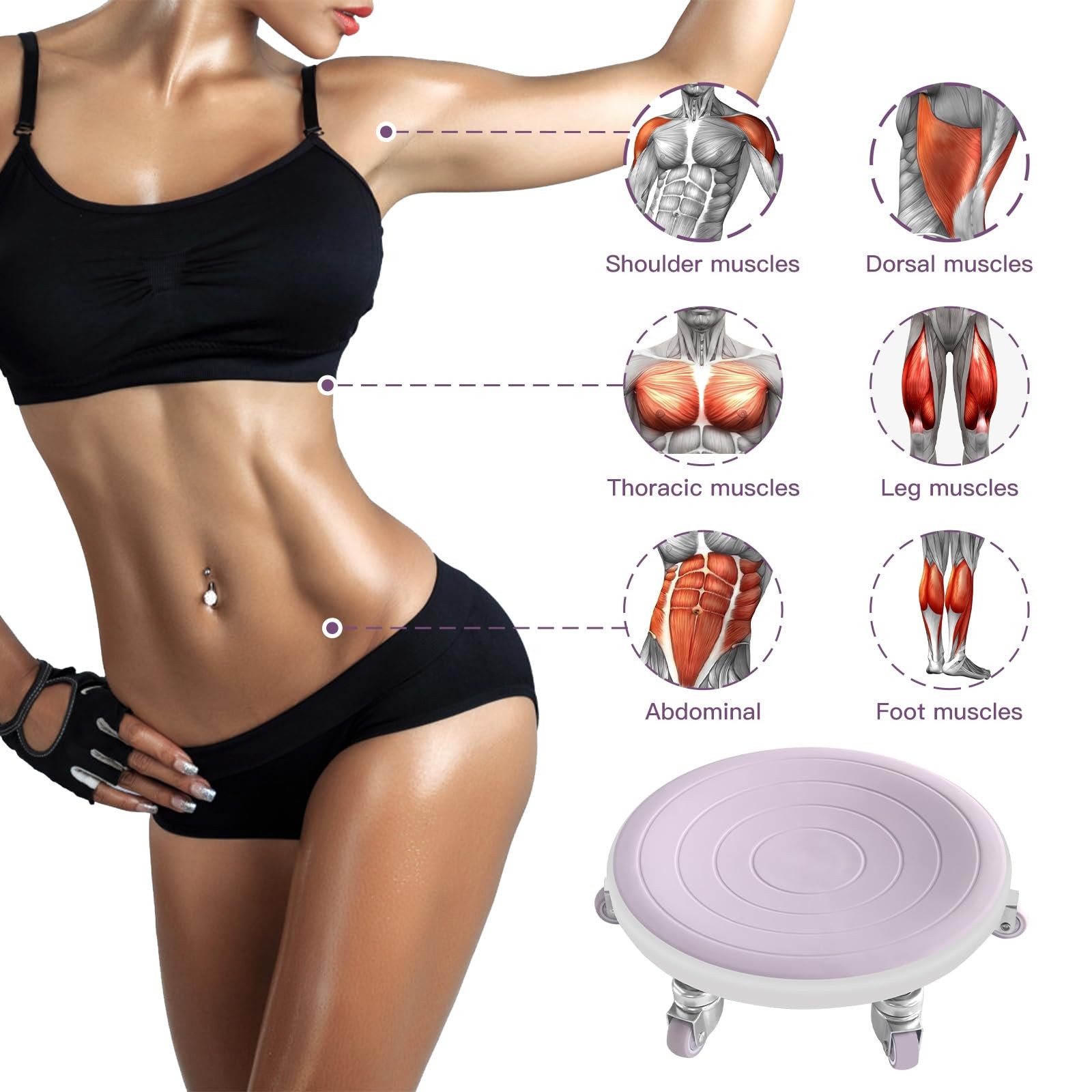 New 6 Caster Ab Roller, Exercise Equipment with Knee Pads, Roller Wheel for Core