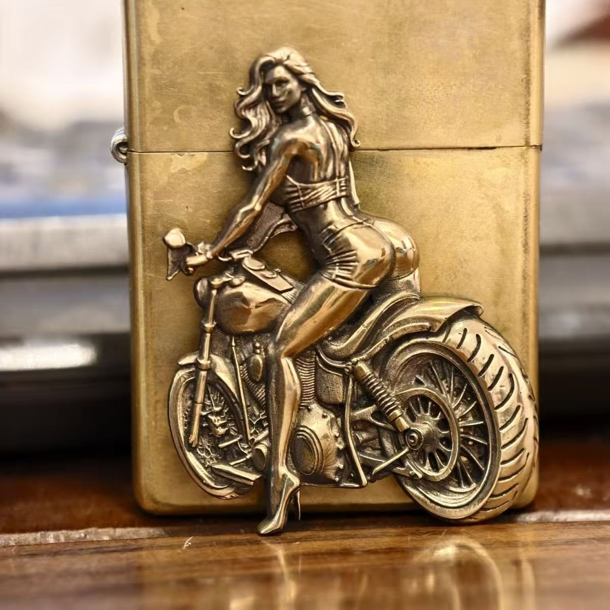 1 piece  Brass Sexy motorcycle girl sticker Lighter DIY Accessories