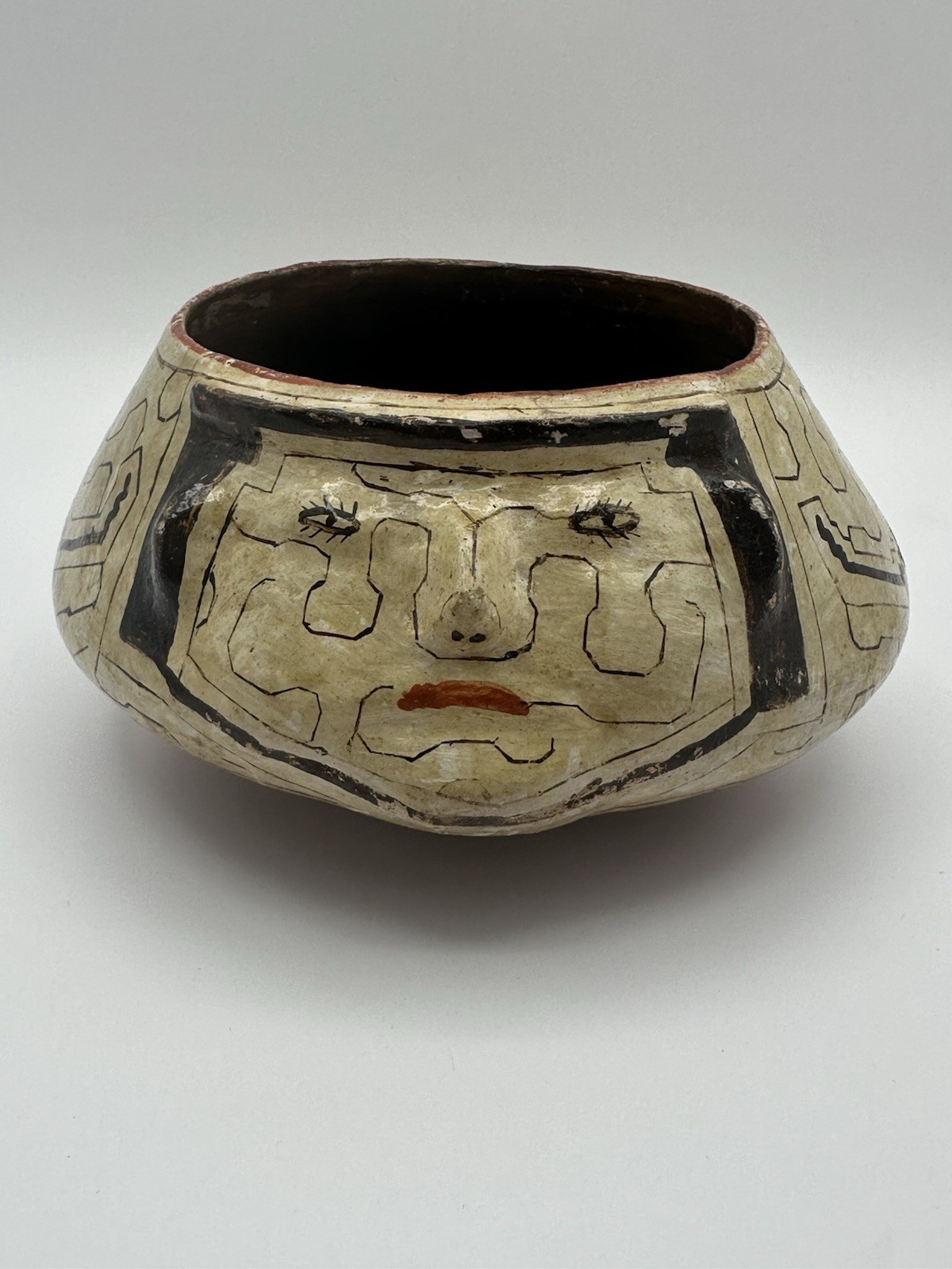 Shipibo Conibo Peruvian Art Pottery Bowl, Anthropomorphic Design