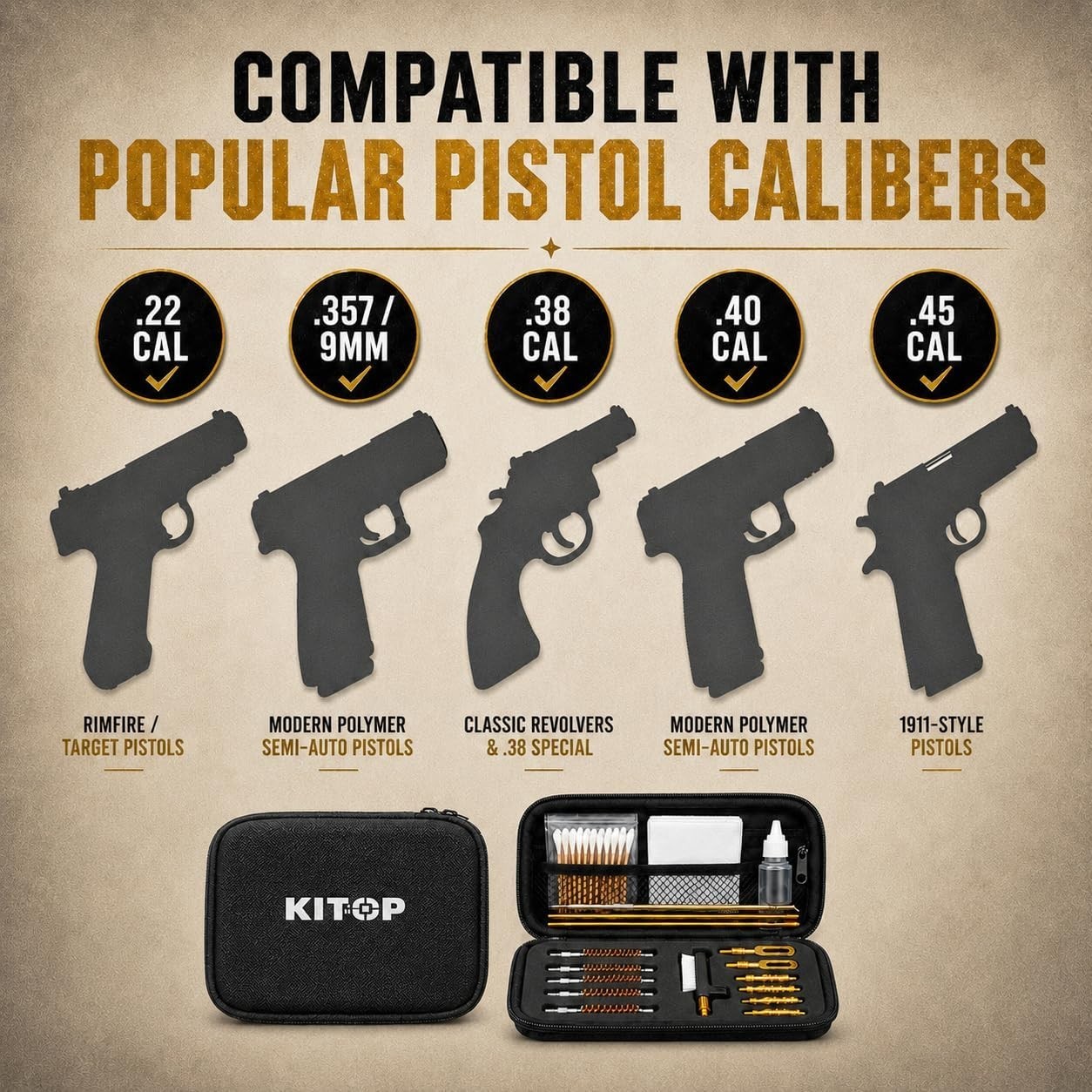 Universal Gun Cleaning Kit for .22, .357, .38, .40 & .45 Caliber