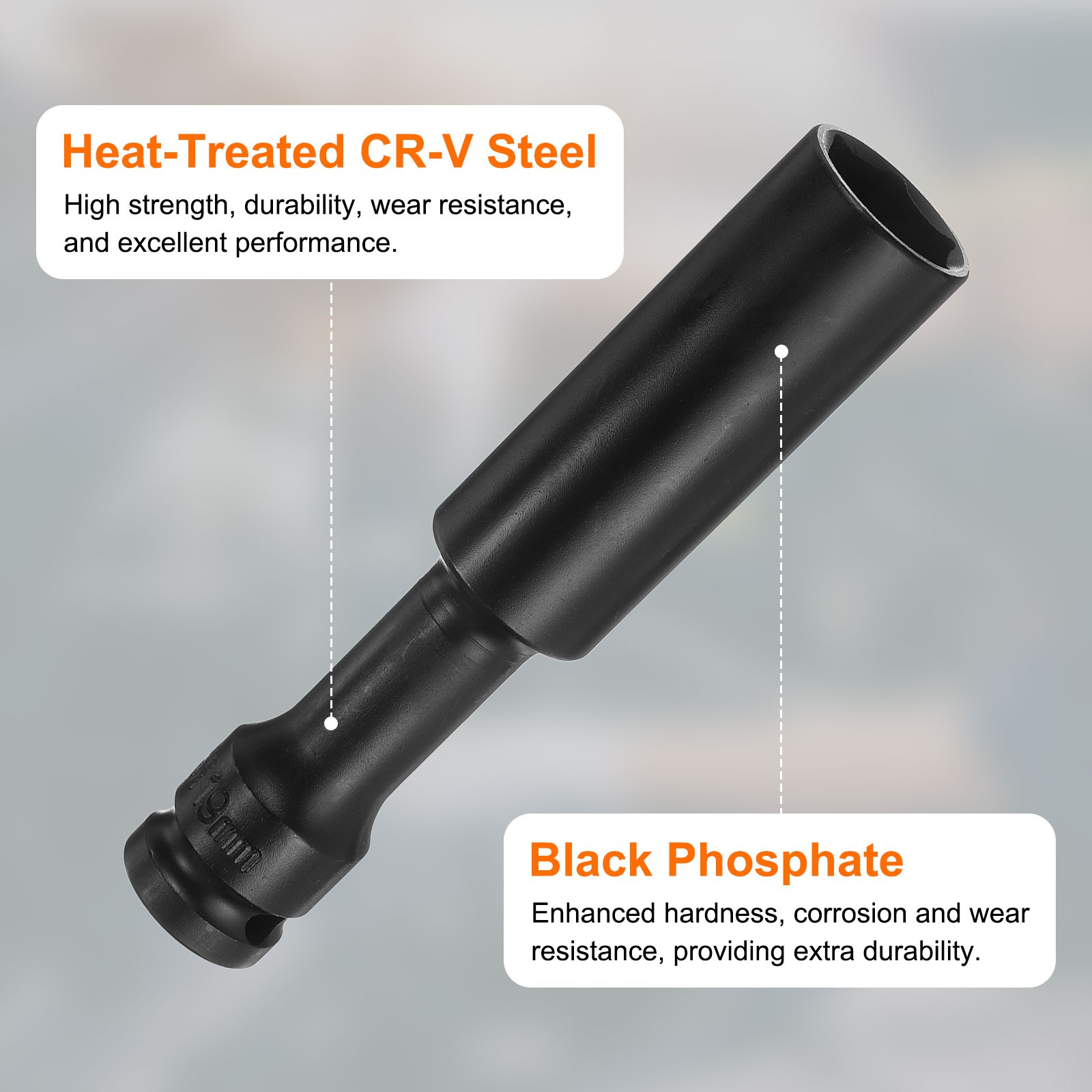 Thin Wall 6 Point Impact Socket 19mm Socket 1/2" Drive 5" Extra Long CR-V Steel