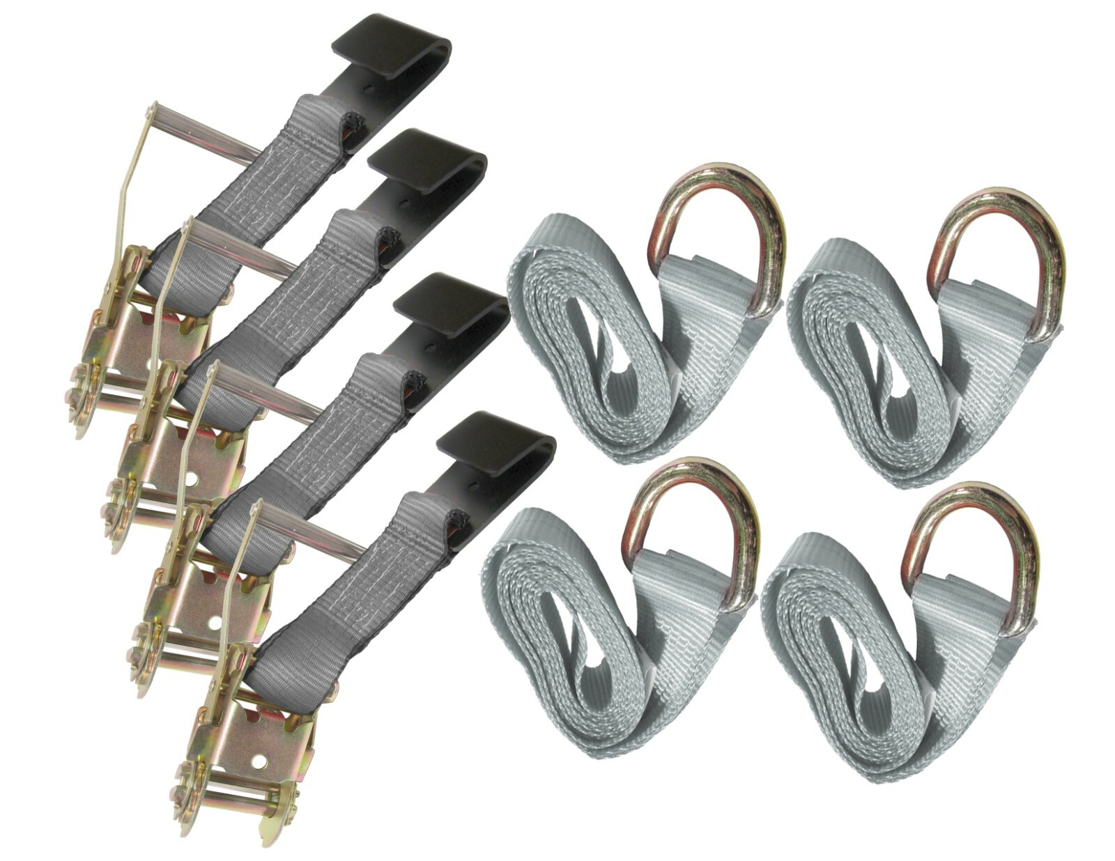 Rail Hook Ratchet Strap w/ Flat Hook & Lasso Tie Down D Ring Combo Kit for Auto