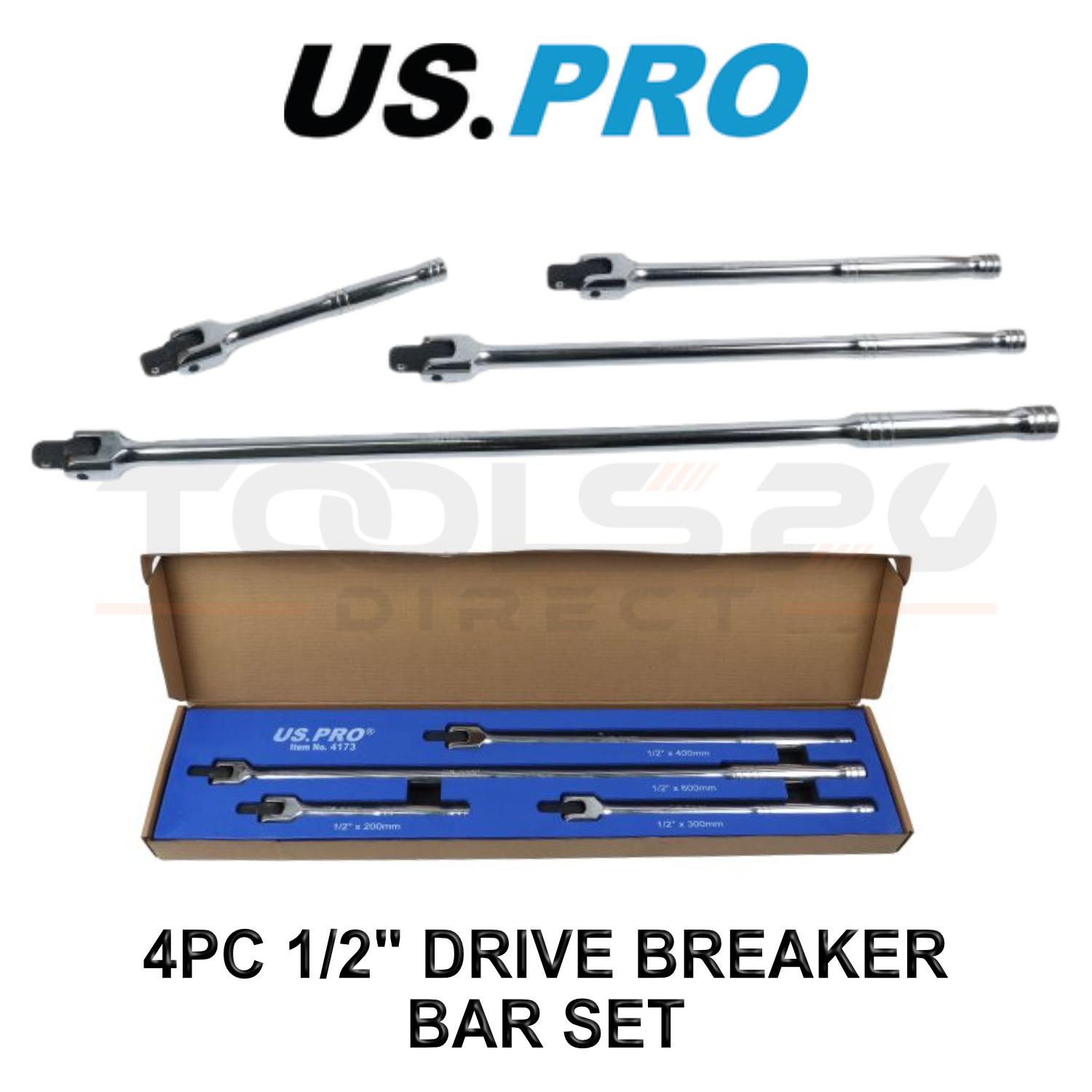 US PRO Tools 4pc 1/2" Drive Breaker Bar Set 8-24" EVA Tray 4173