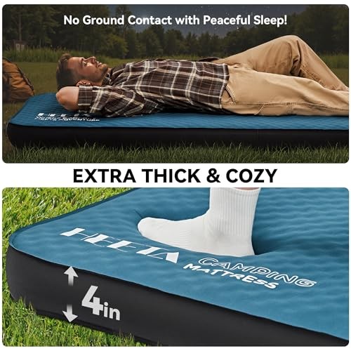 Self Inflating Sleeping Pad with Electric Pump, 4" Ultra Thick Memory Single