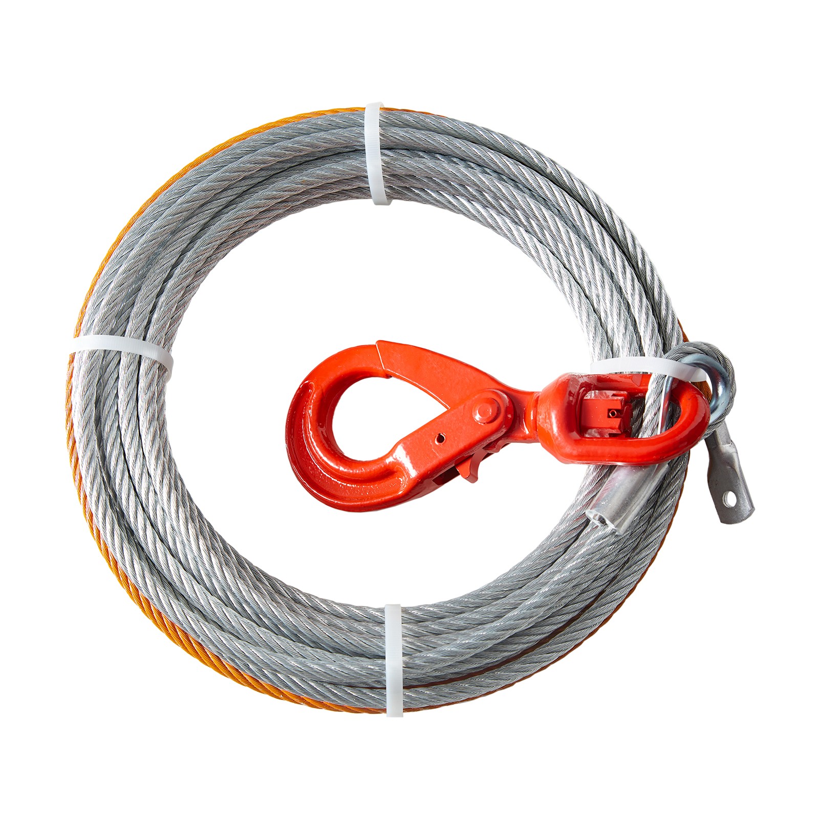 3/8"x75' Winch Cable Steel 15200lb Core Wire Rope Self Locking Swivel Hook