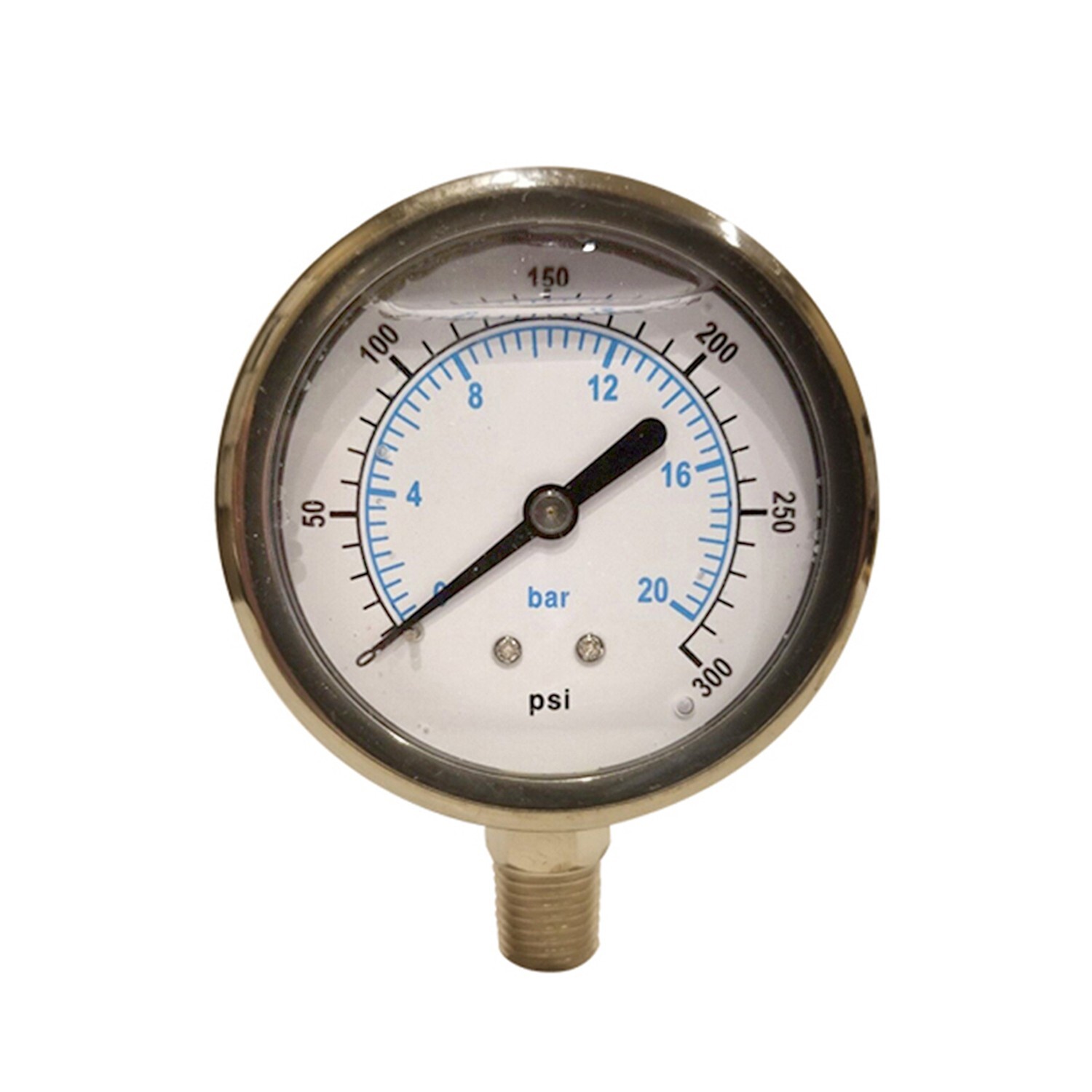 Ozmosis Liquid Filled Pressure Gauge, SS 304, 0-300 PSI, 1/4" NPT