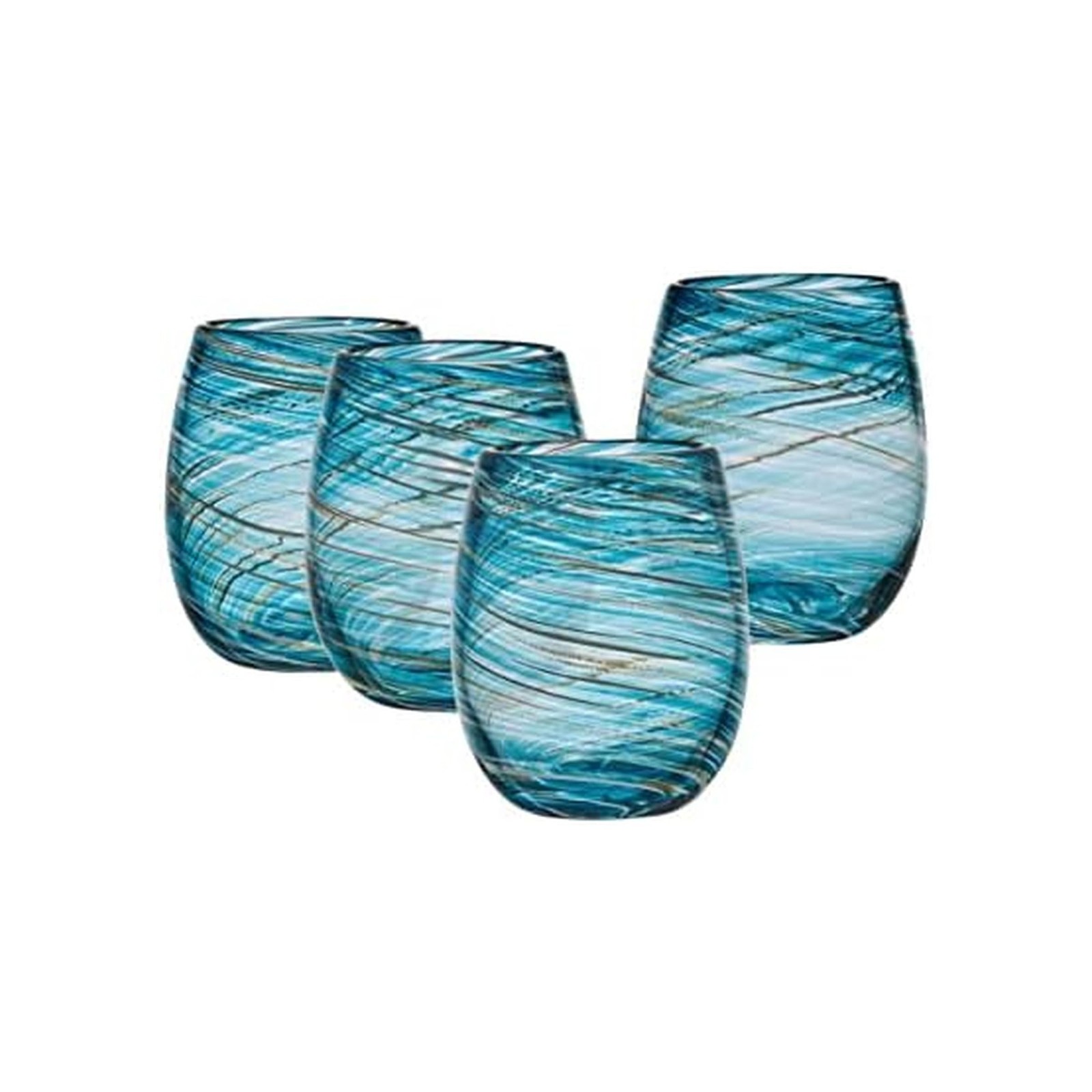 Mikasa Color Swirl Stemless Wine Glass, 4 Count (Pack of 1), Blue 16 Ounces