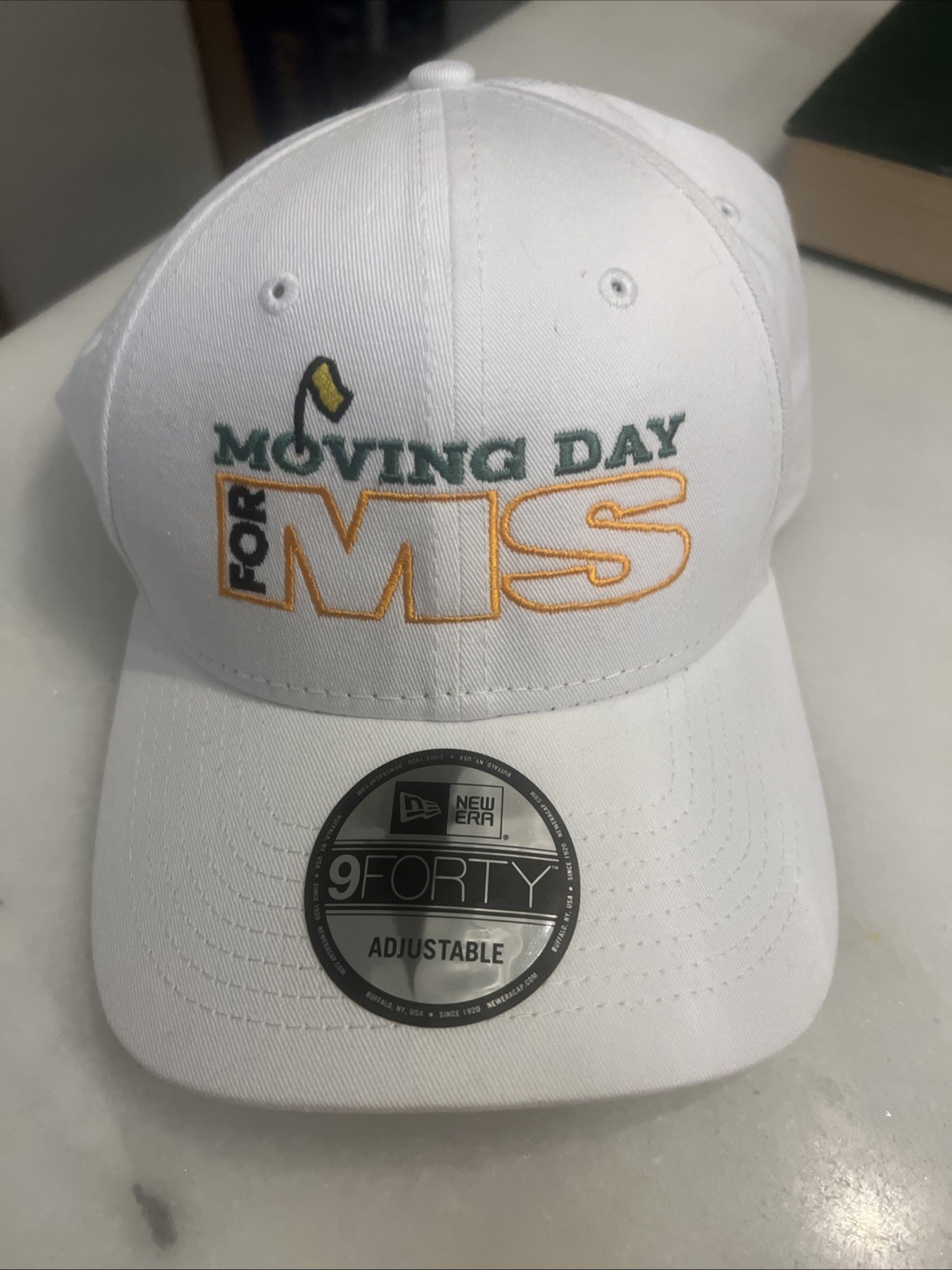 Moving Day For MS Hat Cap White New Era 9 Forty Embroidered Golfer Strap Back