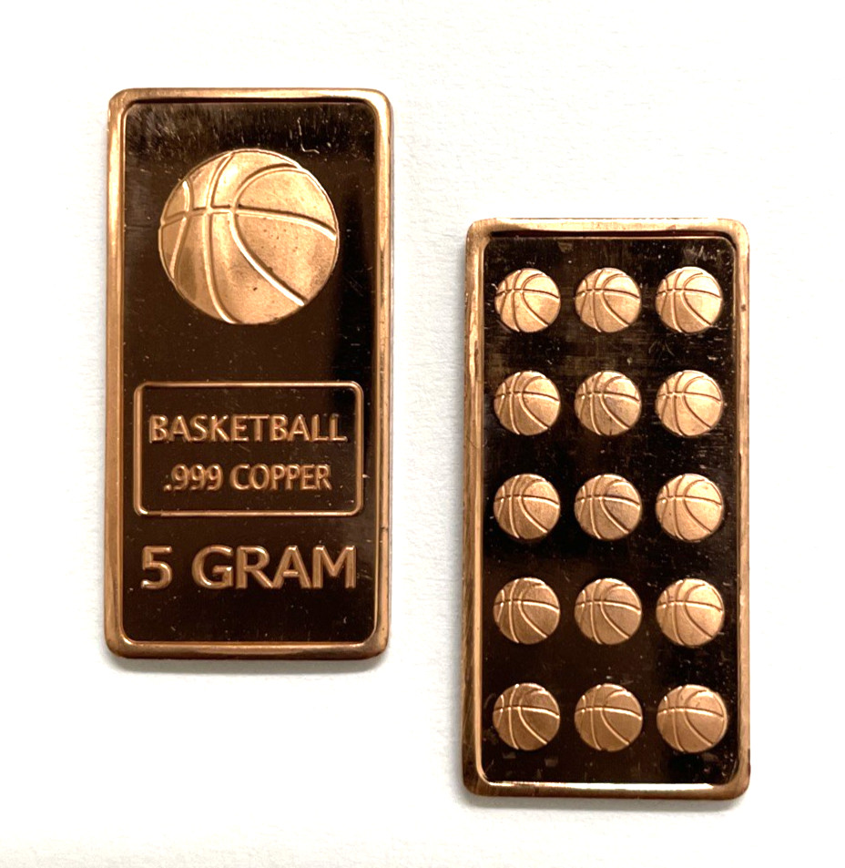 1 Bar- 5g gram BASKETBALL Bar Copper .999 Fine Collector Hoops Sports Bar