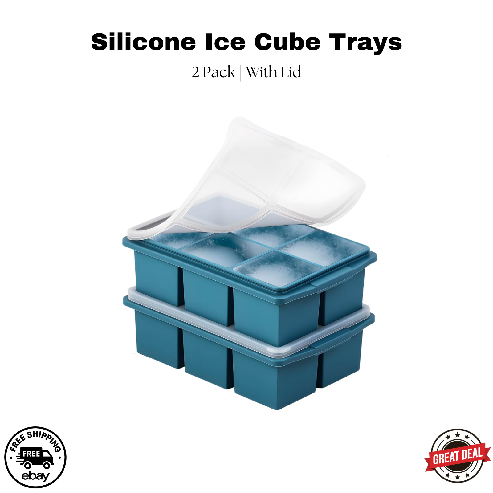 2 Pack Large Ice Cube Trays | Silicone Whiskey Ice Mold w/ Lid Easy Release