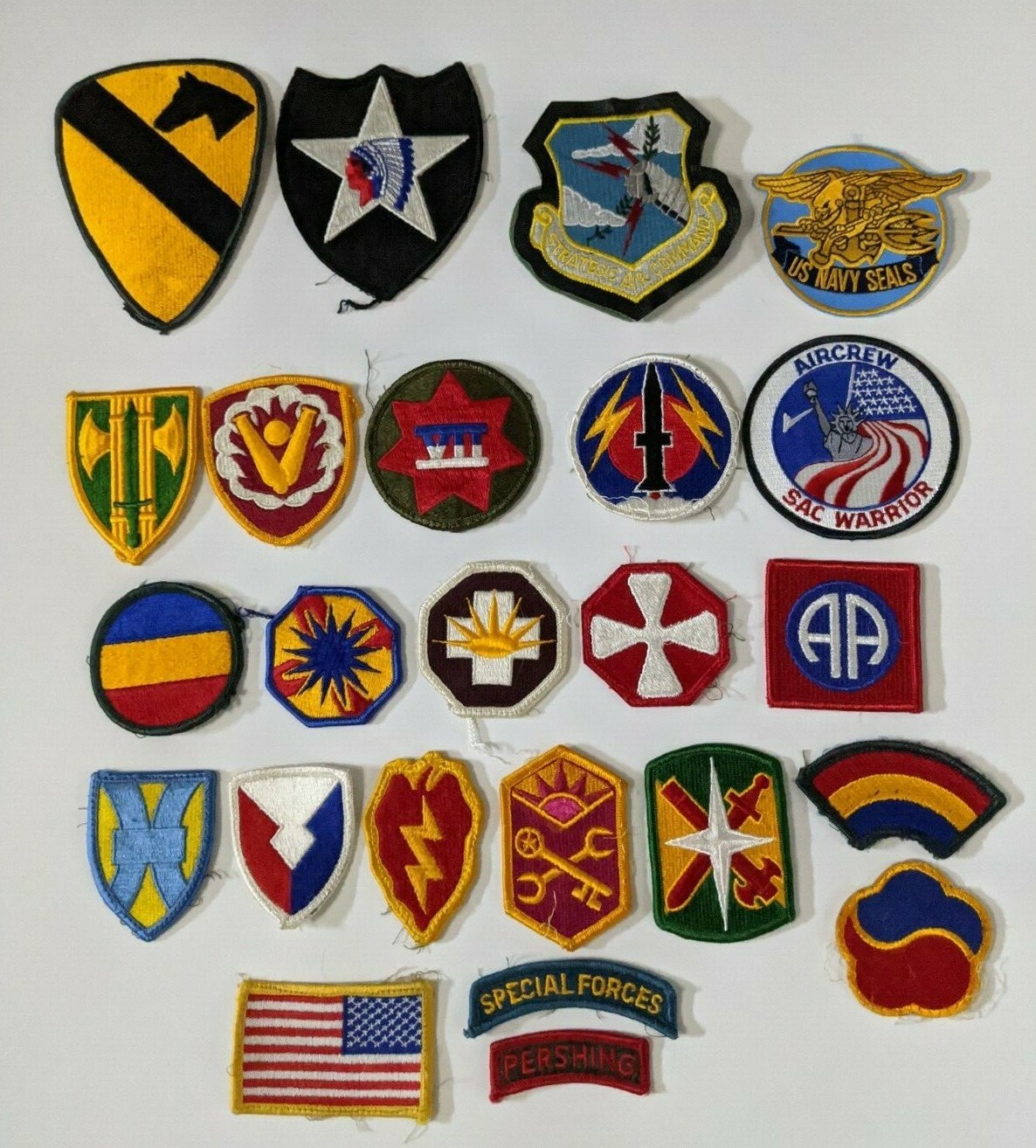 US Army military colored shoulder patch tab lot of 24