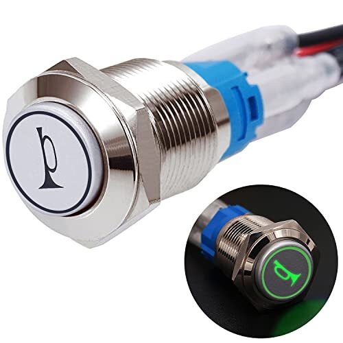 16mm 12V Car Speaker Horn Momentary Push Button Switch Green LED Lighted