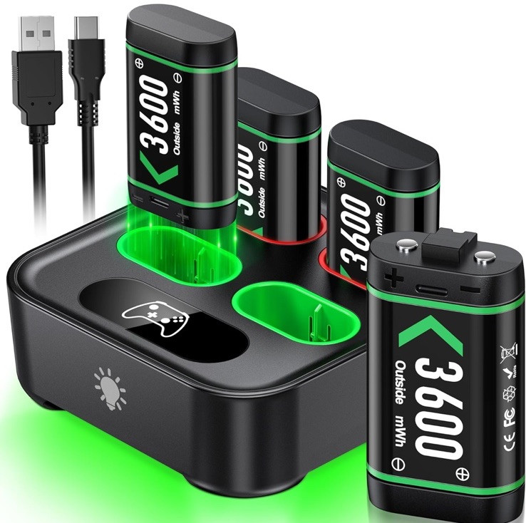 Upgraded Fast Charging Rechargeable Battery Packs with Light Control, 4 X 3600Mw