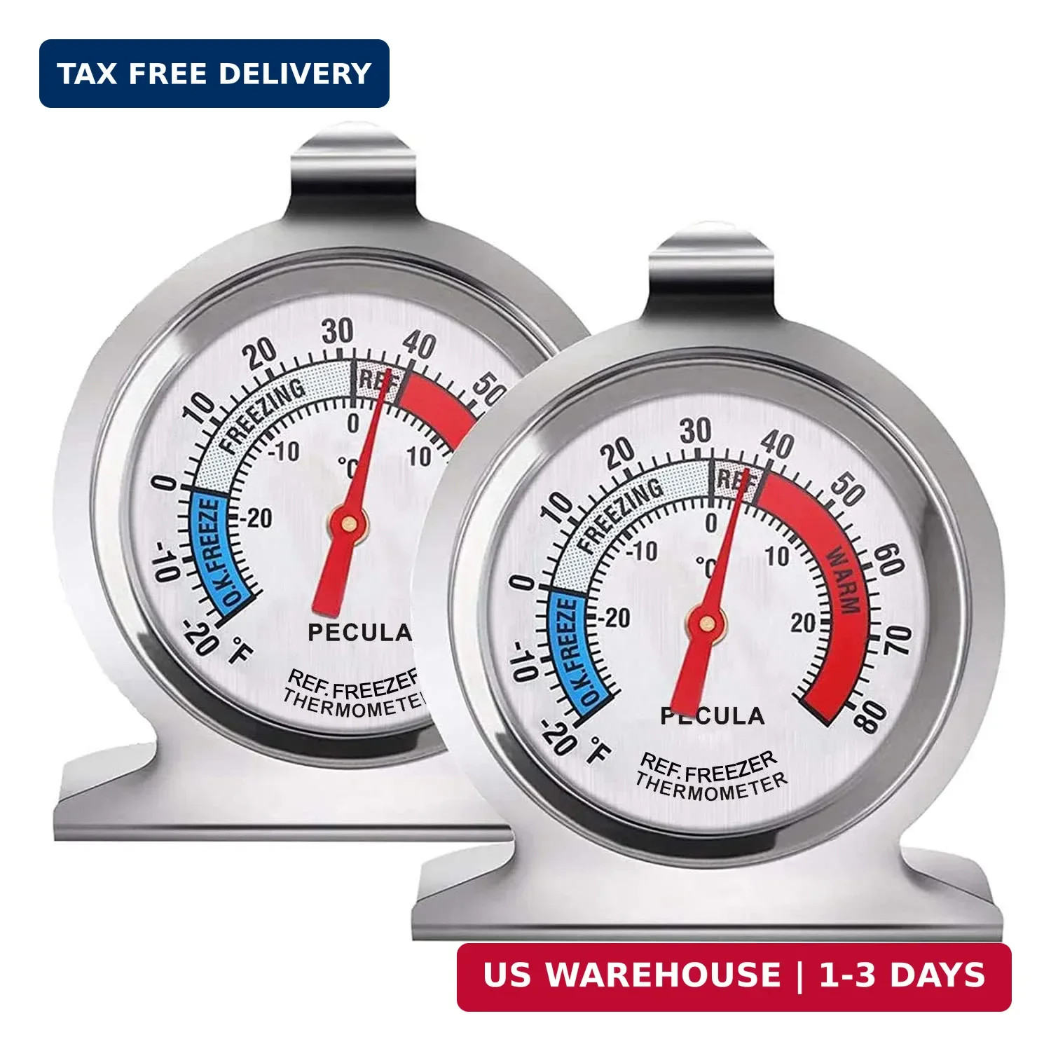 2 Pack Refrigerator Thermometer, 30-30°C/20-80°F, Classic Fridge Thermometer Lar