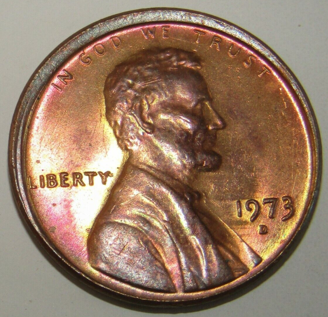 1973-D LINCOLN Cent tilted partial out of collar ERROR BU RD