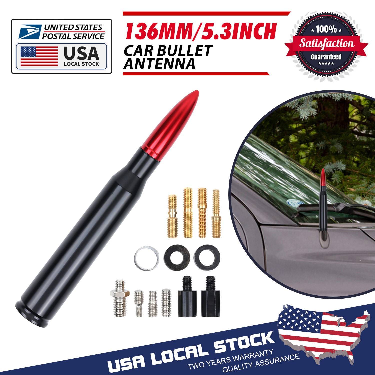 Red&Black 50 Cal Aluminum Bullet Antenna For 2009-2023 Dodge Ram Truck 1500