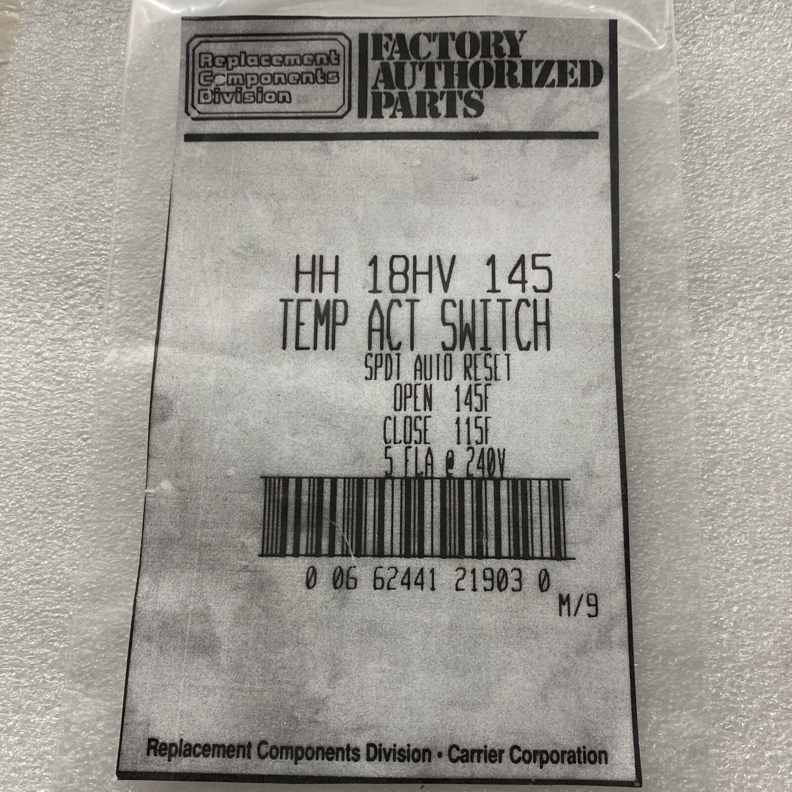 CARRIER HH 18HV 145 Temperature Act Switch SPDT Auto Reset