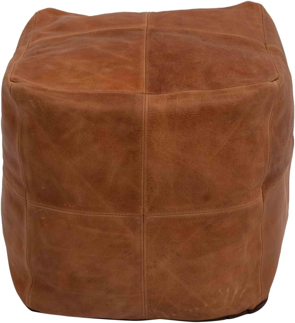 Square Leather Pouf Moroccan Pouf - Genuine Goatskin Leather - Room Decor -Hasso