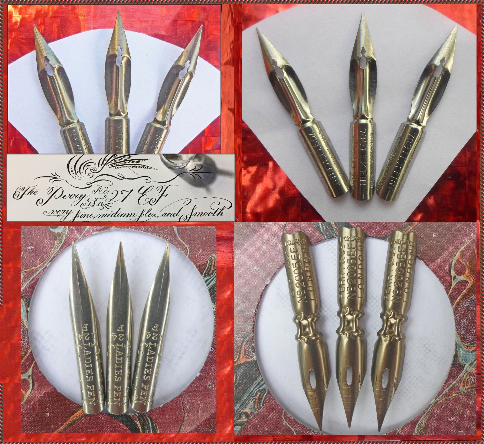 3 vintage Perry & Co nibs: 27 EF, 421 EF, 7091 EF, 2005 EF