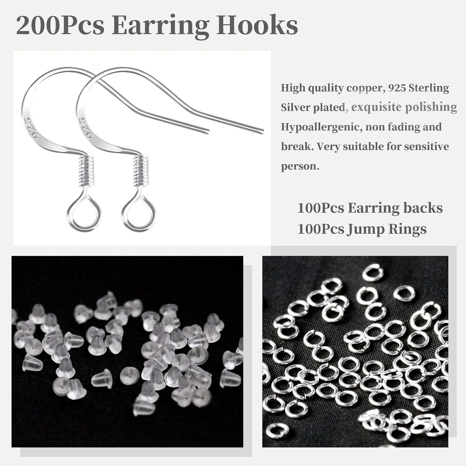 200 PCS/100 Pairs 925 Sterling Silver Plated Earring Hooks
