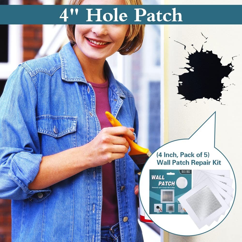 4''''x4'''' Self-Adhesive Drywall Repair Patch Kit - Durable Aluminum Solution