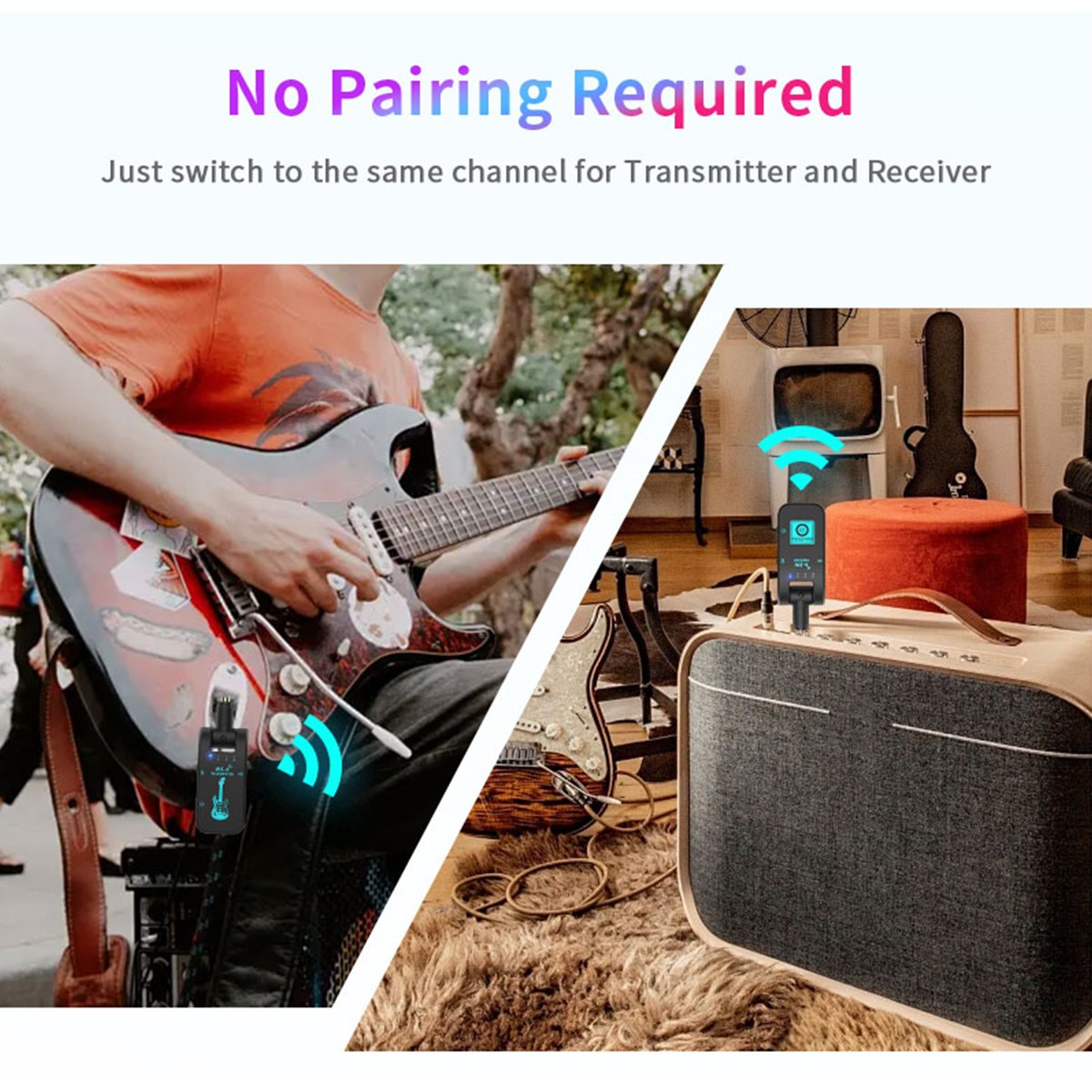 Upgrade 2.4GHz Wireless Guitar System Transmitter Receiver 131ft Rechargeable