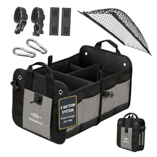 Compact Car Trunk Organizer 2-Section – Grocery, Tools, 2-section large gray