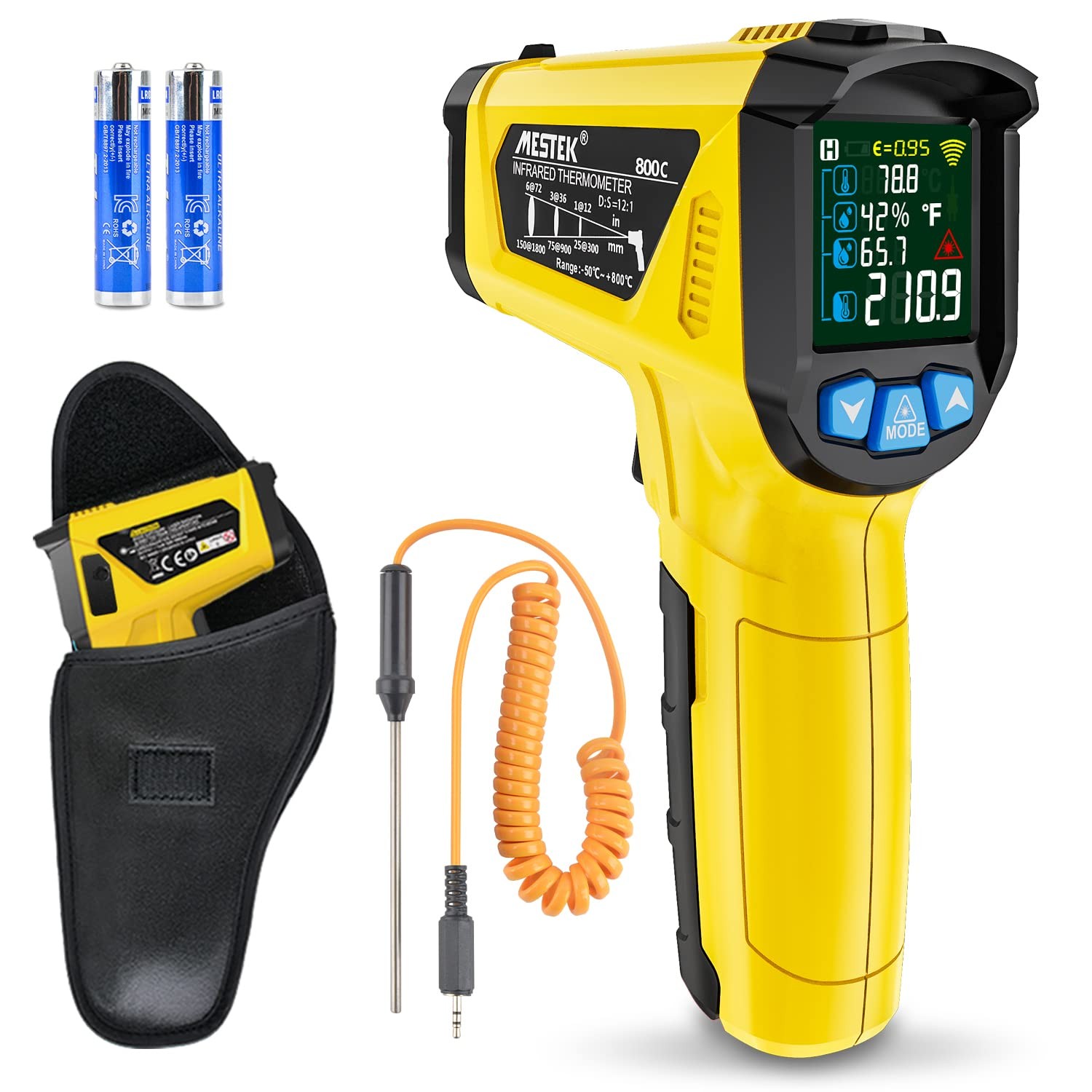 Infrared Thermometer Laser Temperature Gun, -58°F to 1472°F (-50~800°C), Non-...