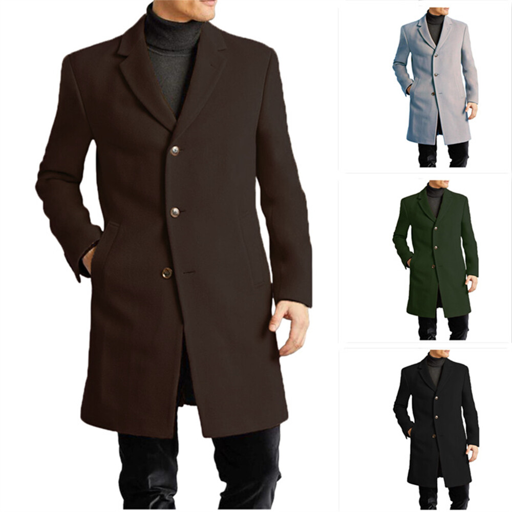 Men's Trench Coat French Business Overcoat Winter Warm Woolen Coat