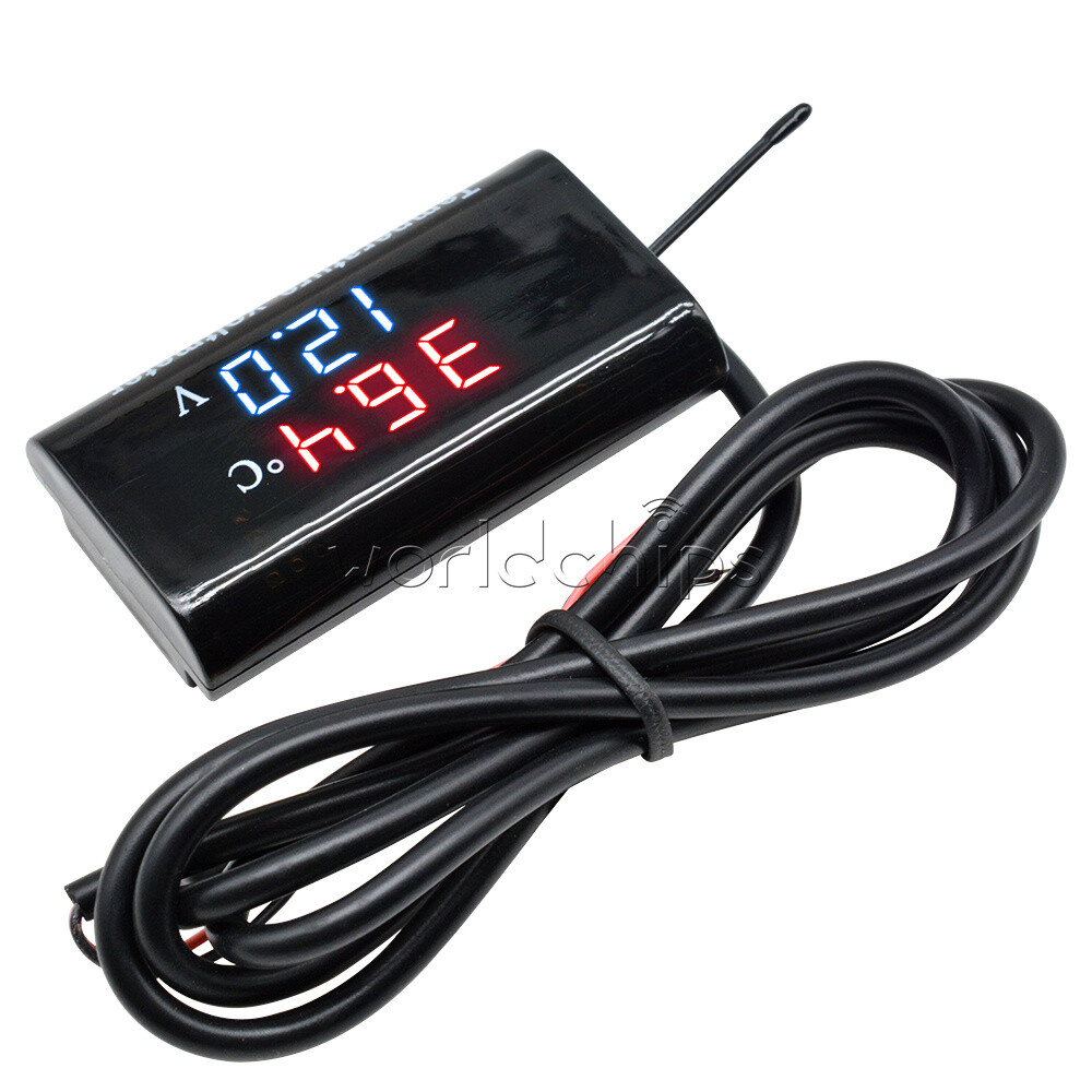 DC 12V 0.28'' Digital Dual LED Display Voltmeter Temperature Voltage Panel Meter