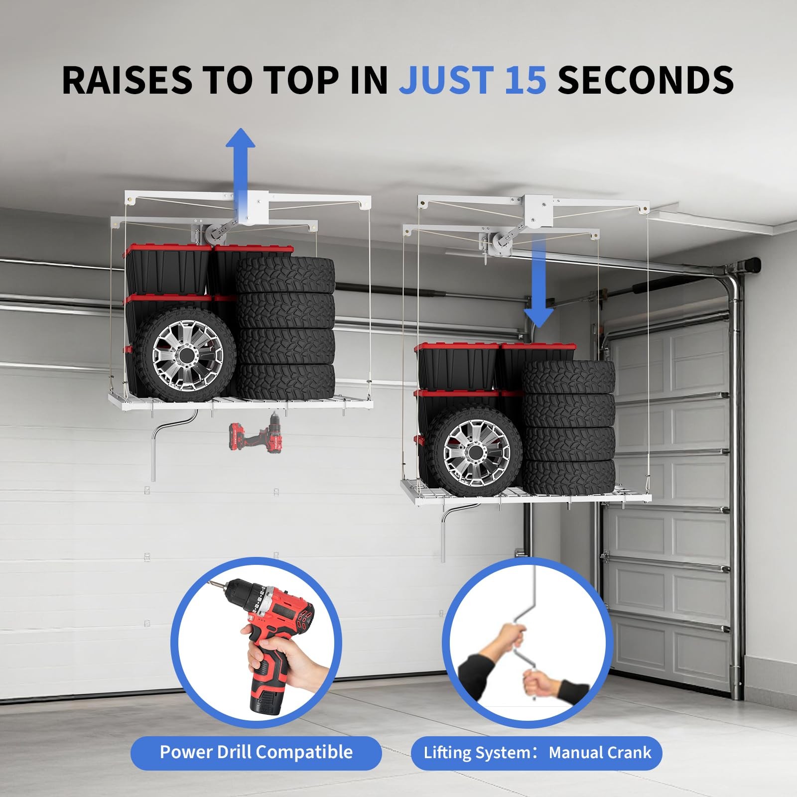 4x8 ft/ 4x4 ft Overhead Garage Lifting Storage Rack Ceiling Rack Garage Storage