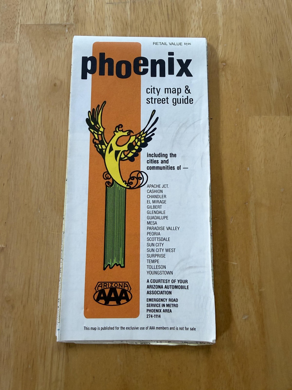 Vintage AAA Phoenix Arizona City Map Travel Street Guide Folded Brochure USA