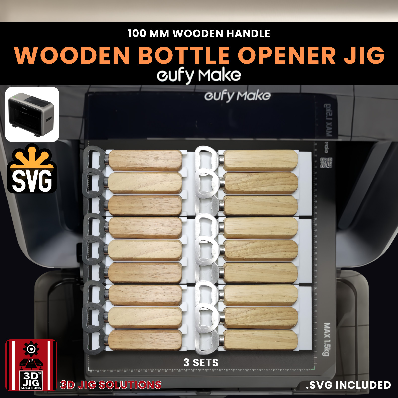 EufyMake E1 UV Printer Jig | Wooden Bottle Opener Template