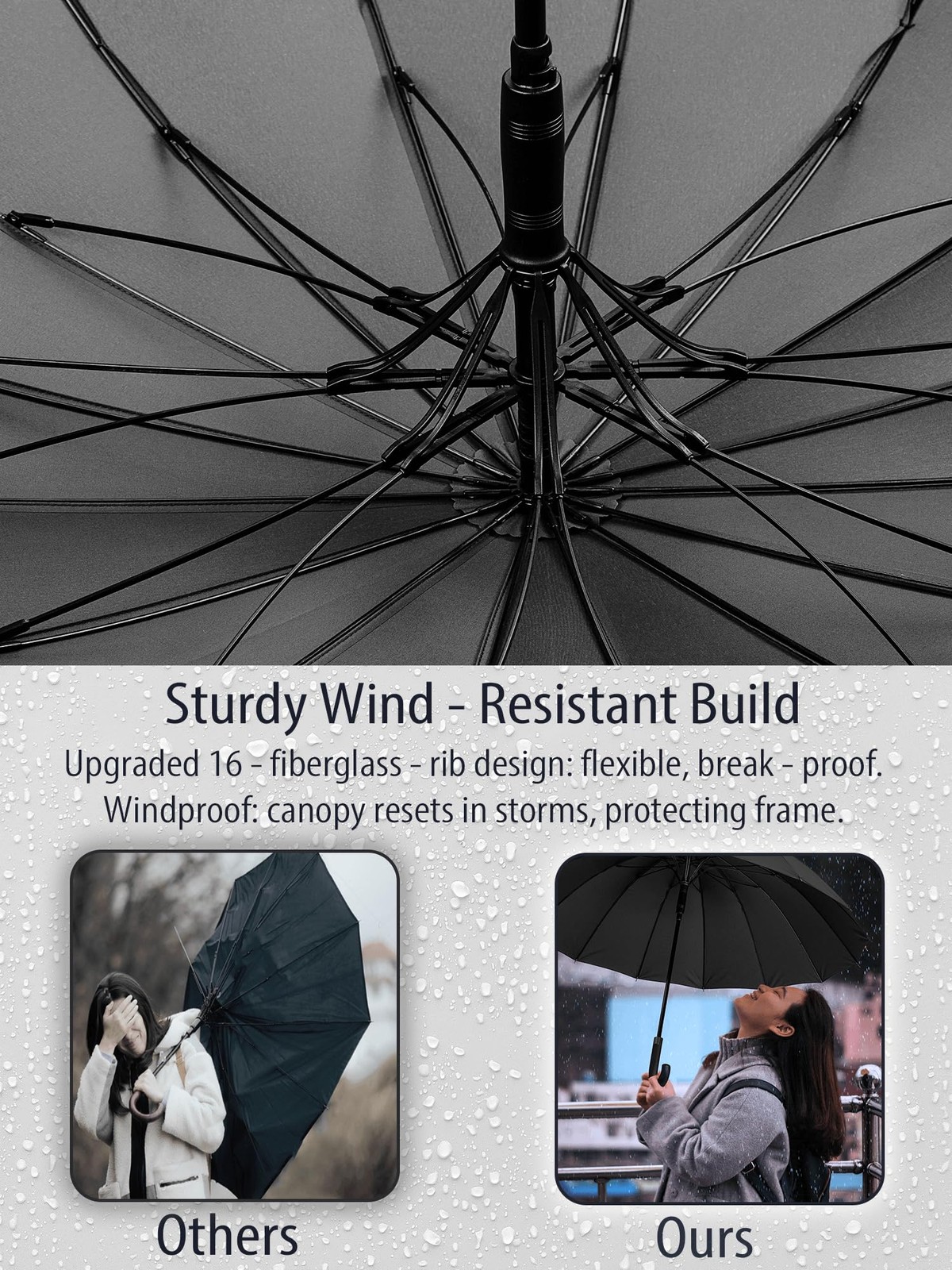 Premium Windproof Umbrella Classic J stick Handle with Easy Grip - Auto Open,...