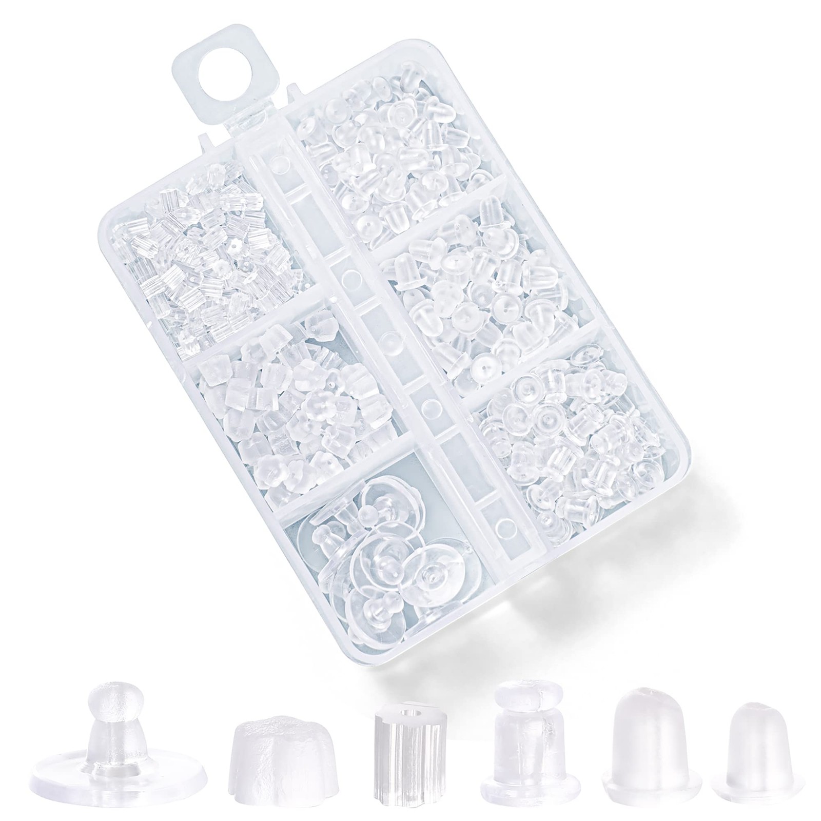 6 Styles Silicone Earring Backs for Studs, 600 Pcs Clear Soft Earring Backings H